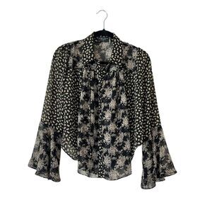 Dress Forum Floral Bell Sleeve Sheer Blouse Top Size Small
